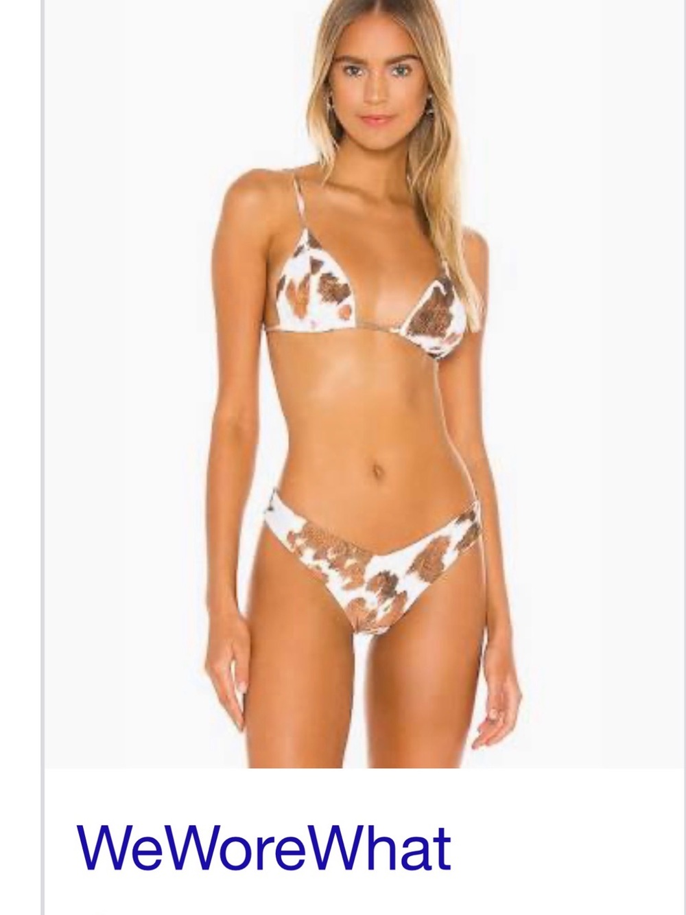 WeWoreWhat White & Brown cow  Print Triangle Bikini Set size S NWT